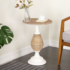 Round Accent Table With Rattan