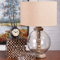 Wood and Glass Ball Table Lamp