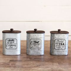Metal Country Canisters With Lids Set of 3