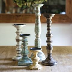 Distressed Wood Candle Holders Set of 5