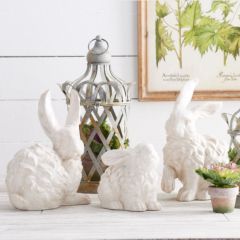 Glazed Terracotta Bunny Figurines Set of 3
