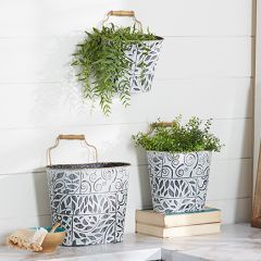 Country Cottage Patterned Metal Wall Planter Set of 3