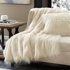 Luxurious Faux Fur Throw Blanket Ivory