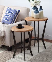 Iron and Fir Side Tables Set of 2
