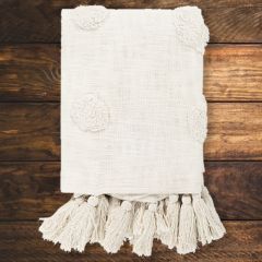 Ivory Cotton Throw Blanket With Tassels