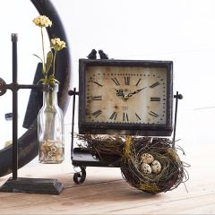 Rustic Black Metal Tray With Pivoting Clock