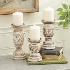 Rustic Reproduction Wood Candle Holders Set of 3