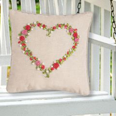 Rose Heart Ribbon Accent Pillow