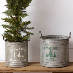 Galvanized Tin Seasonal Bucket Planter Set of 2