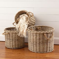 Handled Willow Storage Baskets Set of 3