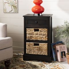 Dark Pine Side Table With Baskets