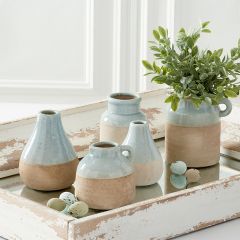Glaze Topped Ceramic Bud Vase Set of 5