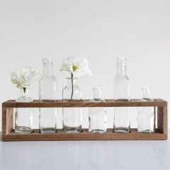 Wood Tray And Glass Vase Set