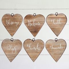 Wooden Heart Inspirational Ornaments Set of 6