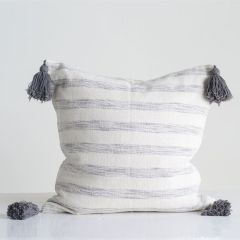 Striped Cotton Throw Pillow With Tassels