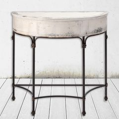Distressed Metal Demilune Accent Table
