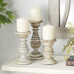 Whitewashed Wood Curved Candle Stand Set of 3