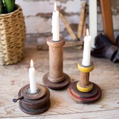 Wood Spool Candle Holders Set of 3
