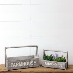 Wood Farmhouse Carrying Caddy Set of 2