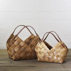 Woven Wood Basket With Handle Set of 2