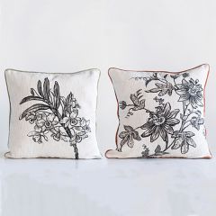 Floral Print Cotton Velvet Throw Pillow Set of 2