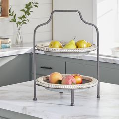 Tiered Metal Tray With Wood Edge