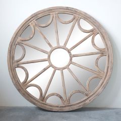 Large Wood Framed Round Wall Mirror