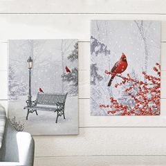 Lighted Cardinal Winter Prints Set of 2