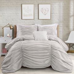 3 Piece Chic Ruching Ticking Stripe Comforter Set