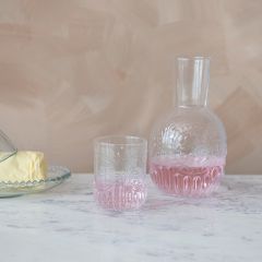 3 Piece Embossed Glass Carafe and Drinking Glass Set