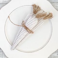 3 Piece Ticking Stripe Fabric Carrot Bundle with Jute Bow 