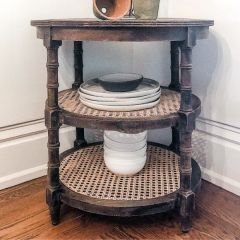 3 Tier Round Side Table With Cane Shelves