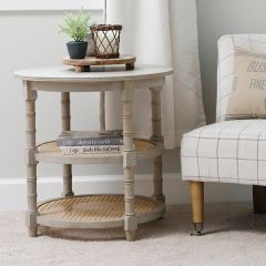 3 Tier Round Side Table With Cane Shelves
