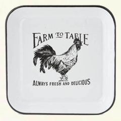 Enameled Square Rooster Plate Set of 2