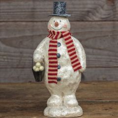 Snowman Figurine With Bucket of Snowballs