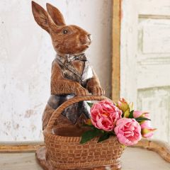 Rabbit Statue With Basket Planter