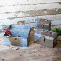Rustic Metal Lidded Boxes Set of 3