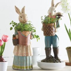 Gardening Easter Bunny Figurines Set of 2