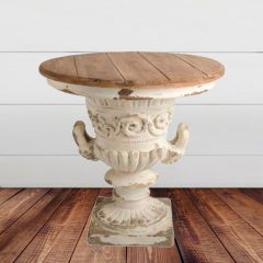 Round Distressed Urn End Table