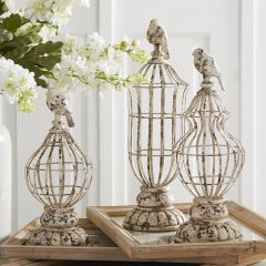 White Washed Metal Cage Finial Decor Set of 3