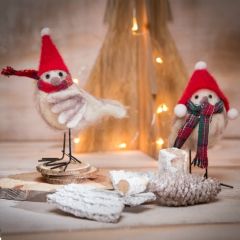 Country Christmas Felt Bird Figurines Set of 2