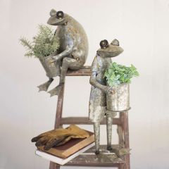 Rustic Galvanized Frog Planter Set of 2