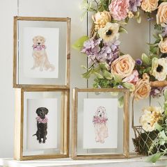 Dog With Floral Collar Wall Art Set of 3