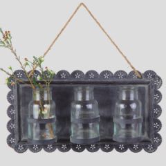 Tin Wall Decor With 3 Glass Vases