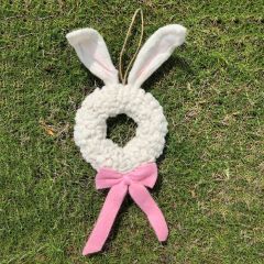 Furry Easter Bunny Head Wreath Door Hanger