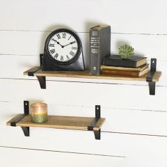 Simple Wood and Metal Wall Shelves Set of 2