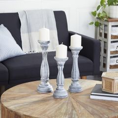 Turned Wood Column Candle Holders Set of 3