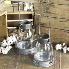 Industrial Glass Candle Lanterns Set of 2
