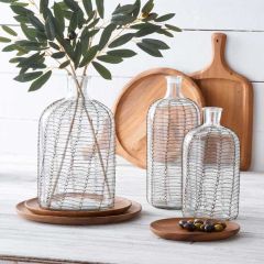 Mesh Accented Glass Bottle Set of 3