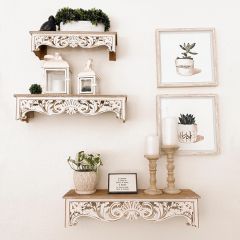 Ornate Wood Wall Shelf Set of 3